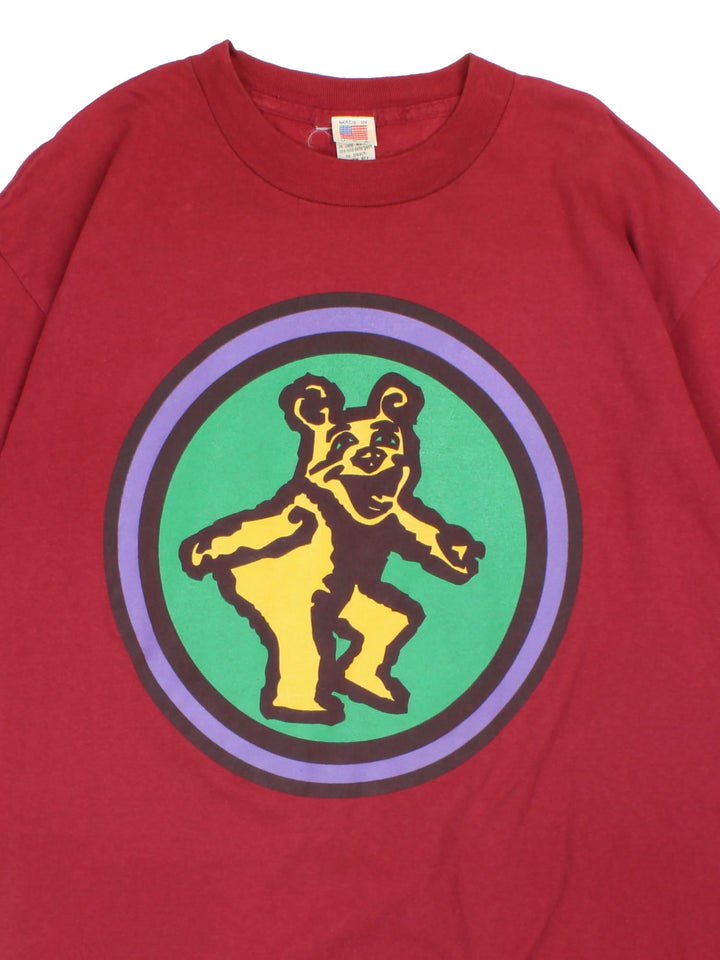 Vintage Flash Bear Graphic T-Shirt in a red colourway with bear graphic on the front and small flash graphic on the back..