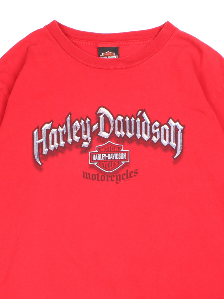 Harley-Davidson Graphic T-Shirt in a red colourway with brand name across the chest and large graphic on the back..