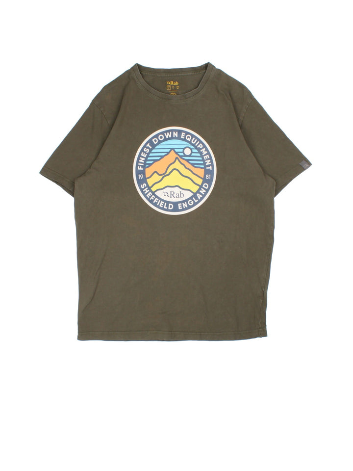 Rab Graphic T-Shirt in a green colourway with large graphic on the front.