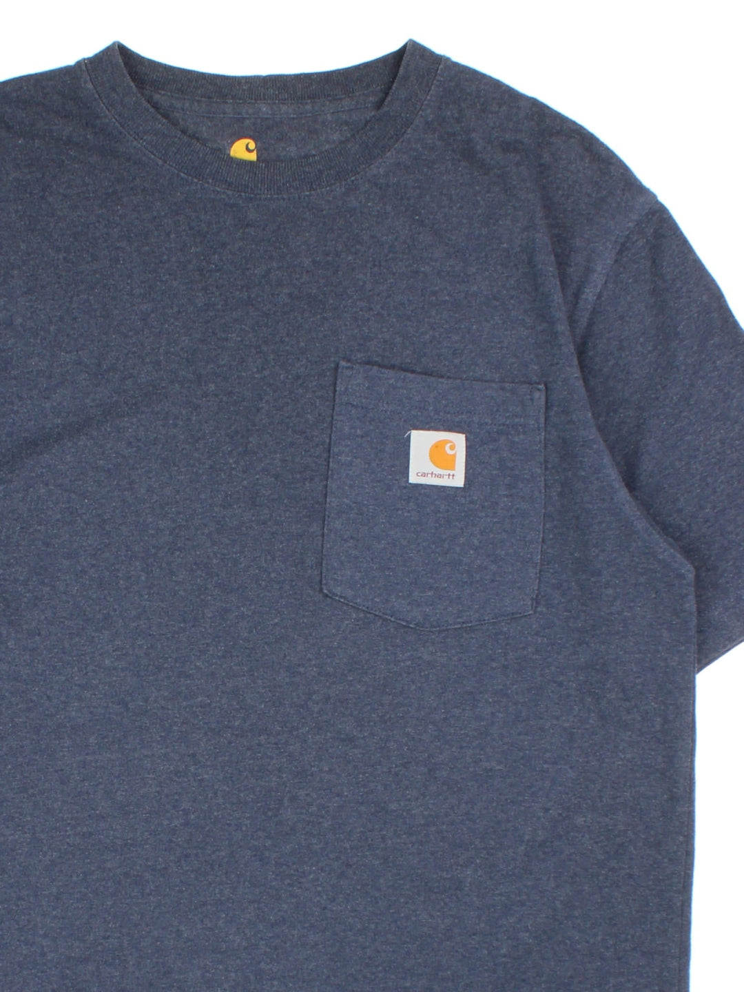 Carhartt T-Shirt in a blue colourway with pocket and small logo on the front.