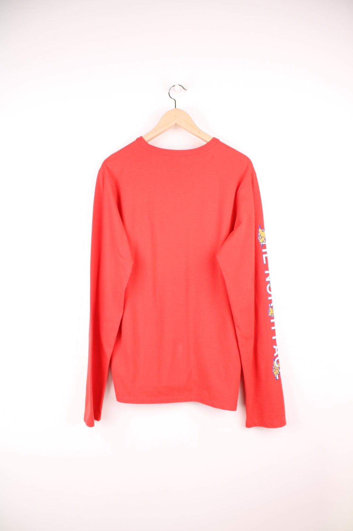 Red North Face long-sleeved t-shirt with &