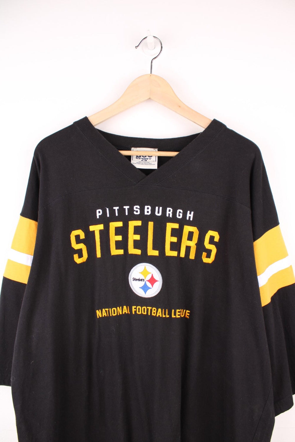 Lee Sport Pittsburgh Steelers tee in black with yellow spellout and sleeve accents. 