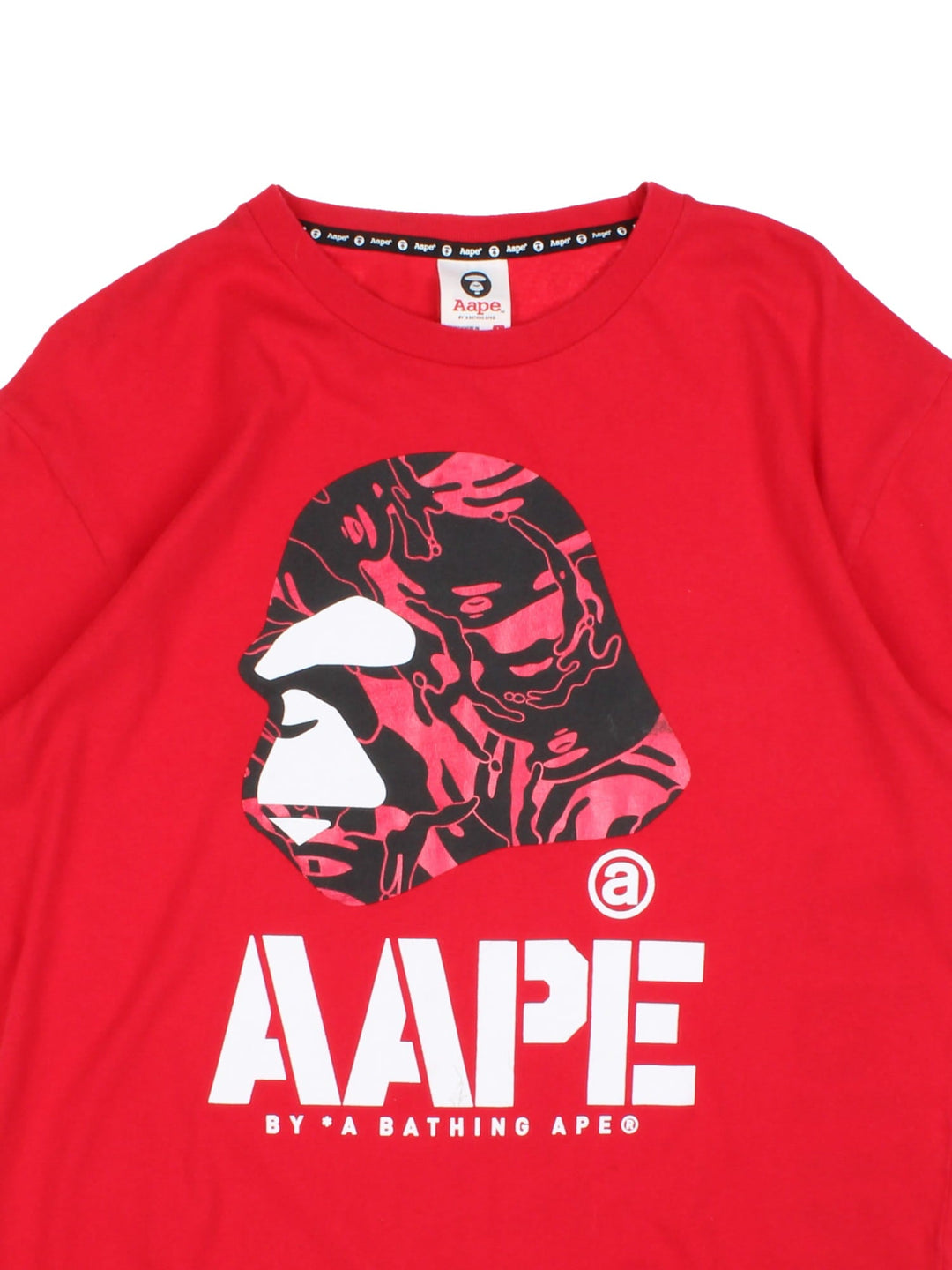 Bape Aape by A Bathing Ape T-Shirt in a red colourway with the logo graphic and spell out printed on the front and back.