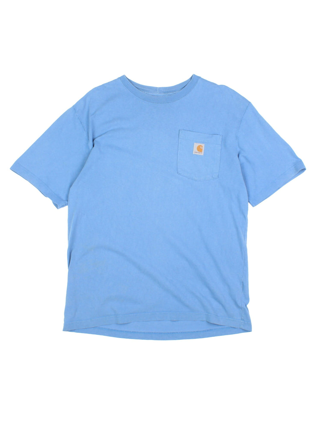 Carhartt Pocket T-Shirt in a blue colourway, has a chest pocket with the logo printed on the front.