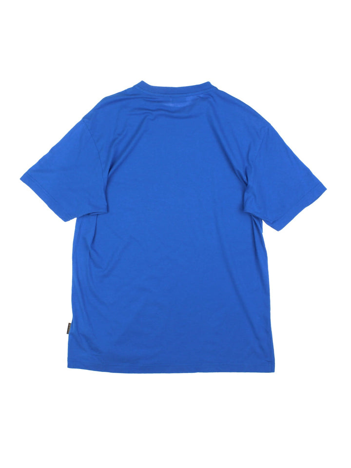 Napapijri Logo T-Shirt in a blue colourway with the spell out logo printed across the front.