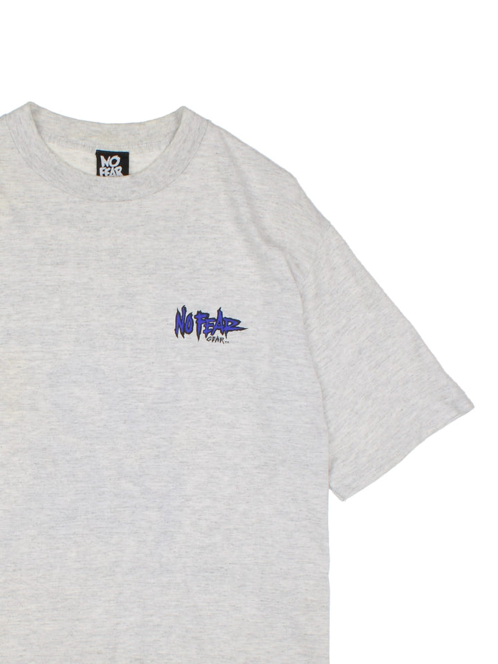 Y2K No Fear T-Shirt in a grey colourway with the logo printed on the front and spell out on the back.