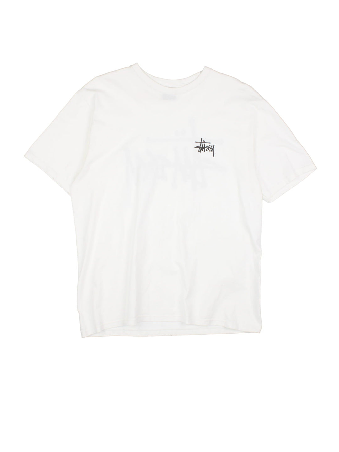 Stussy T-Shirt in a white colourway with the logo printed on the front and back.