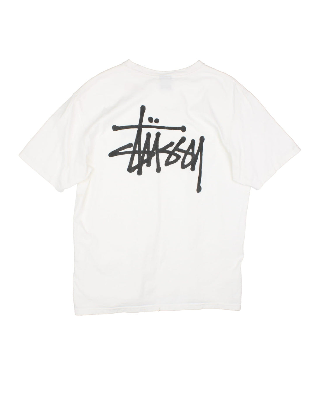 Stussy T-Shirt in a white colourway with the logo printed on the front and back.