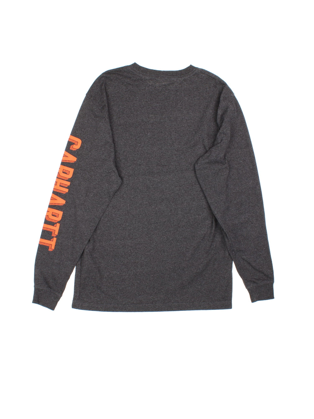 Carhartt long sleeve T-Shirt in grey with pocket and logo and graphic printed on the sleeve.