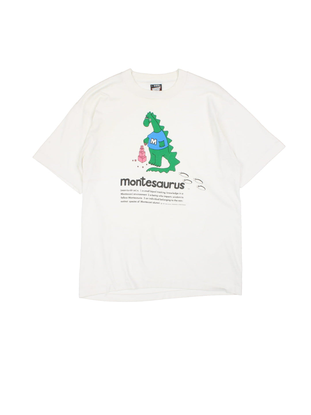 Vintage Montesaurus T-Shirt in white with graphic printed on the front.