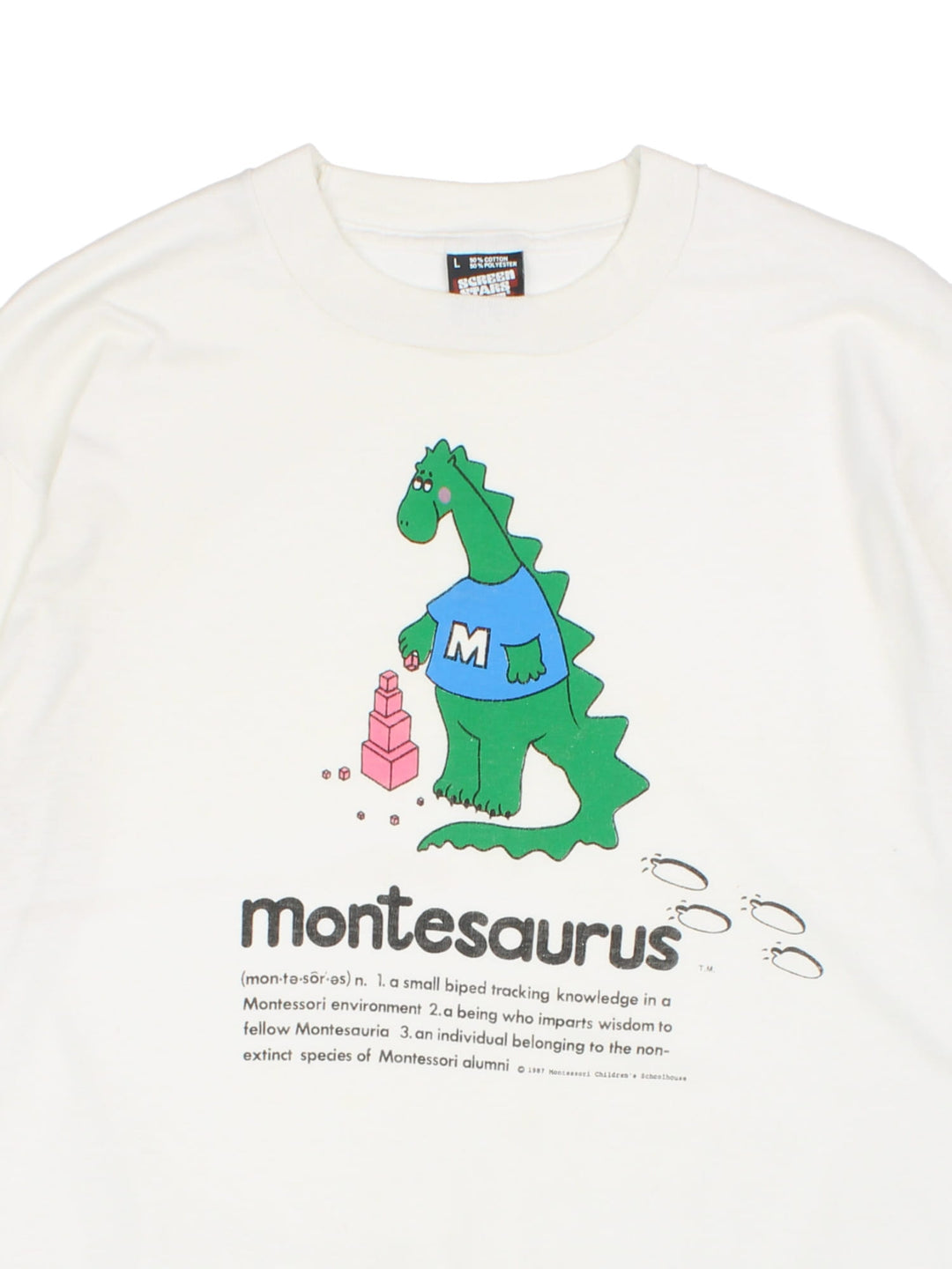 Vintage Montesaurus T-Shirt in white with graphic printed on the front.