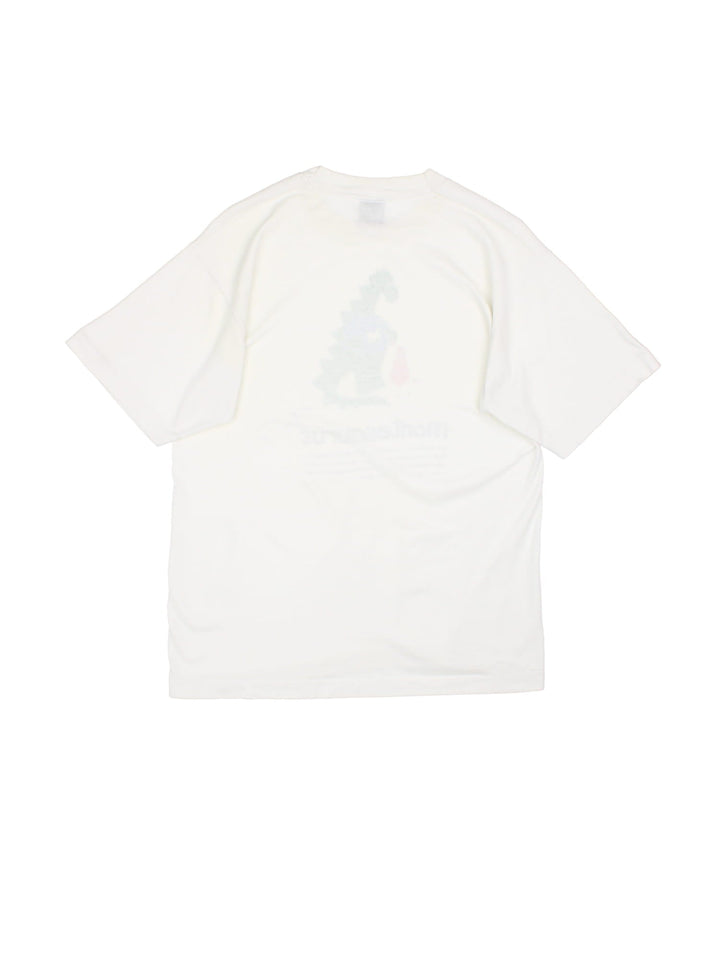 Vintage Montesaurus T-Shirt in white with graphic printed on the front.