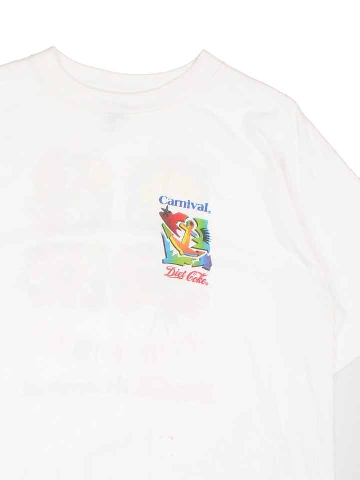 Vintage Diet Coke Carnival T-Shirt in white with graphic printed on the front and back.