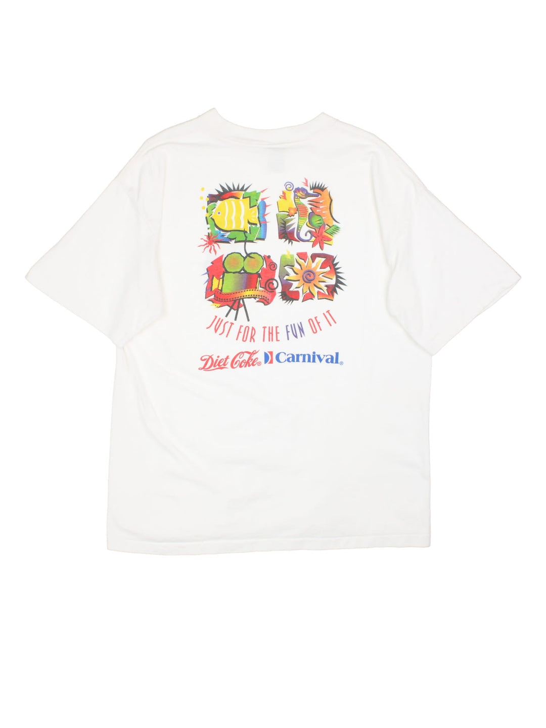 Vintage Diet Coke Carnival T-Shirt in white with graphic printed on the front and back.