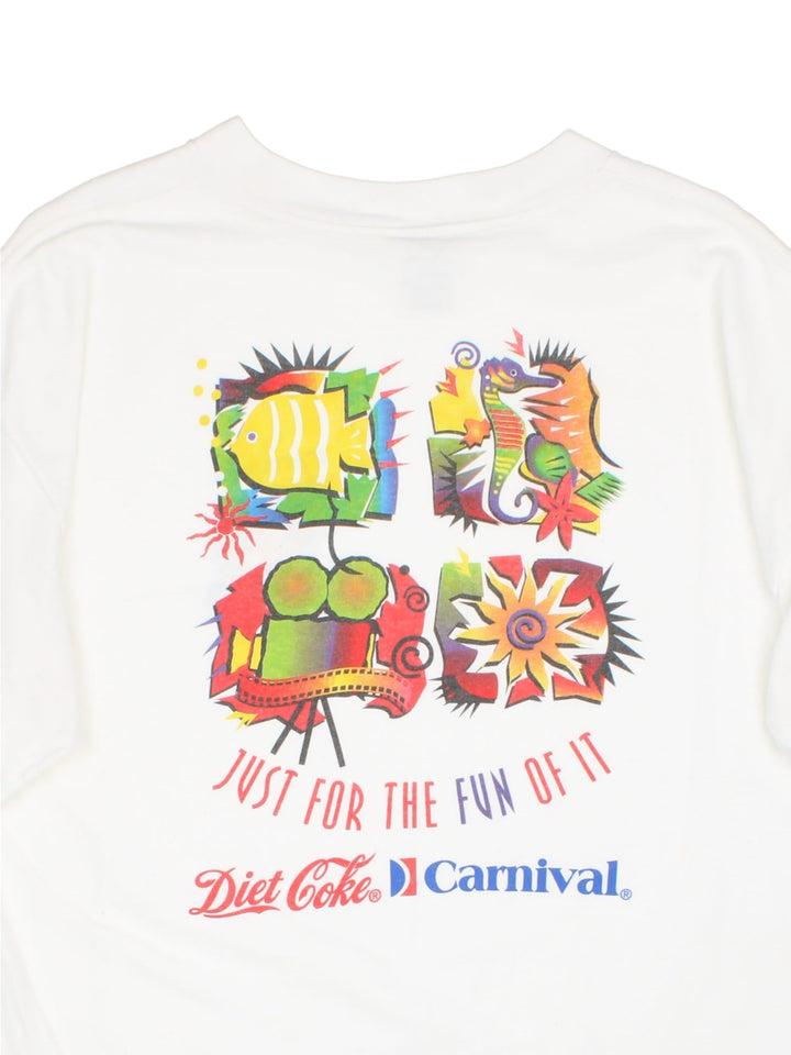 Vintage Diet Coke Carnival T-Shirt in white with graphic printed on the front and back.