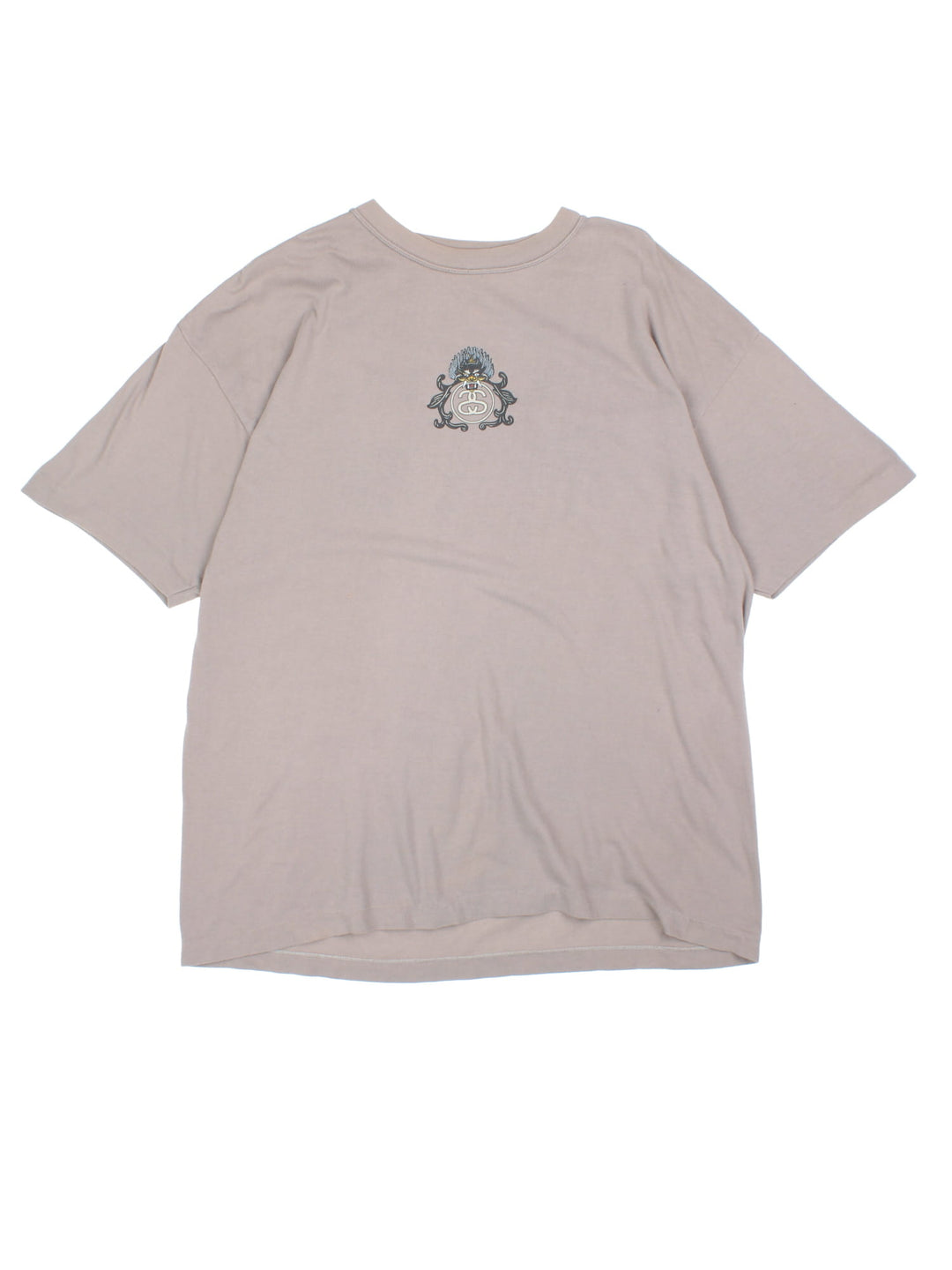 Stussy T-Shirt in grey with graphic printed on the front and the back.