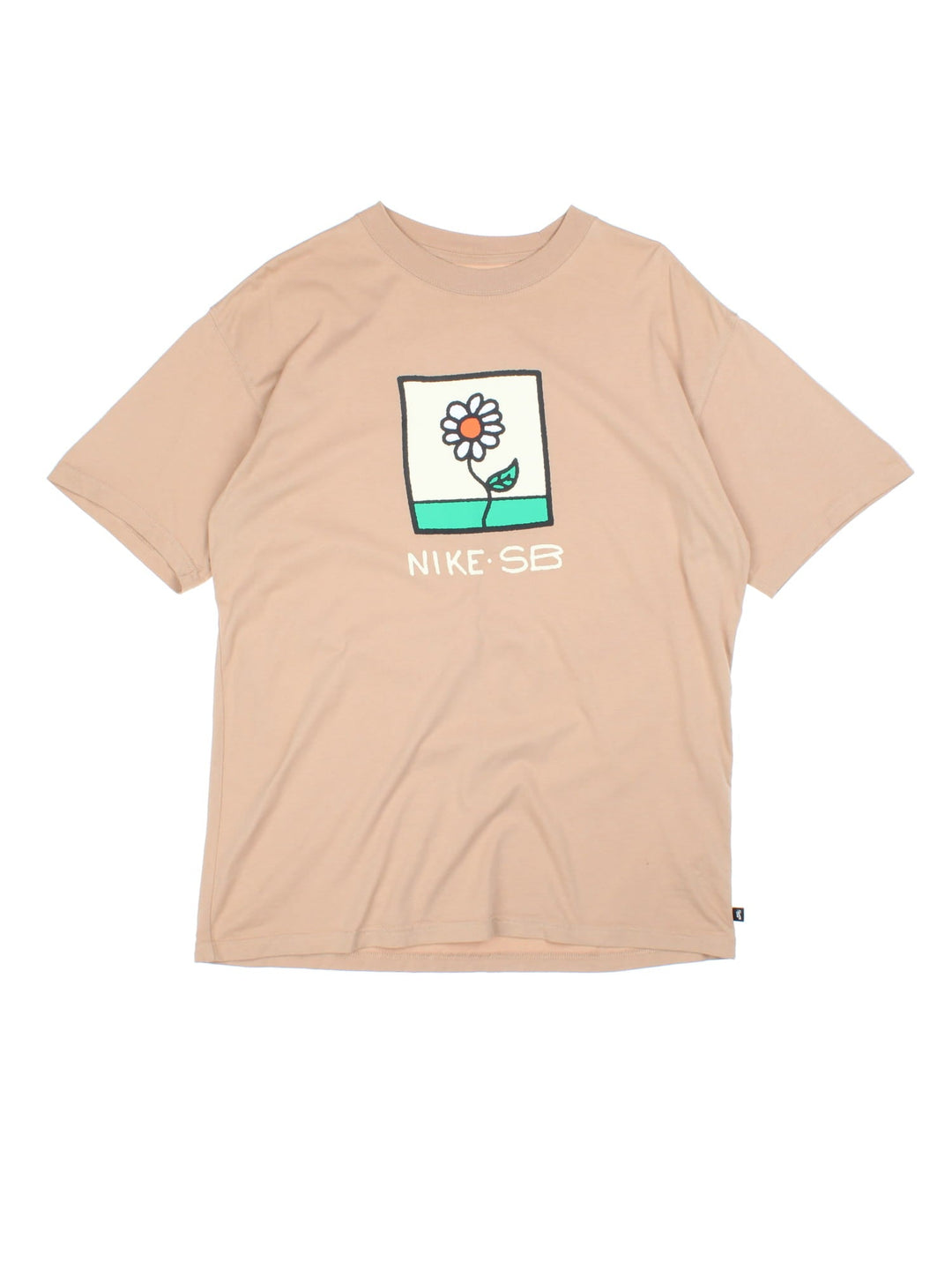 Vintage Nike SB T-Shirt in tan with flower graphic printed on the front.