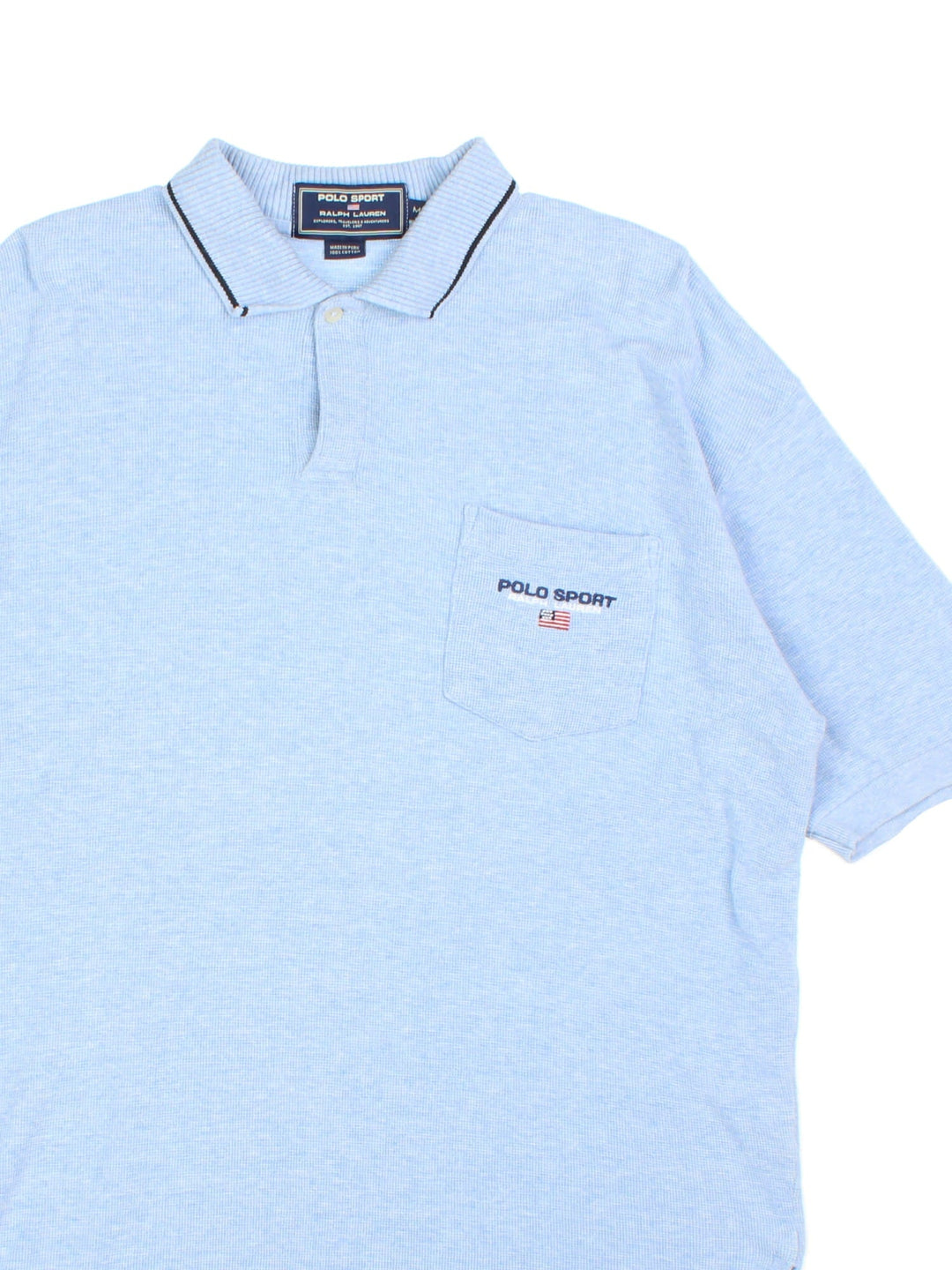 Ralph Lauren Polo Shirt in blue with the logo embroidered on the front and navy blue collar detail.