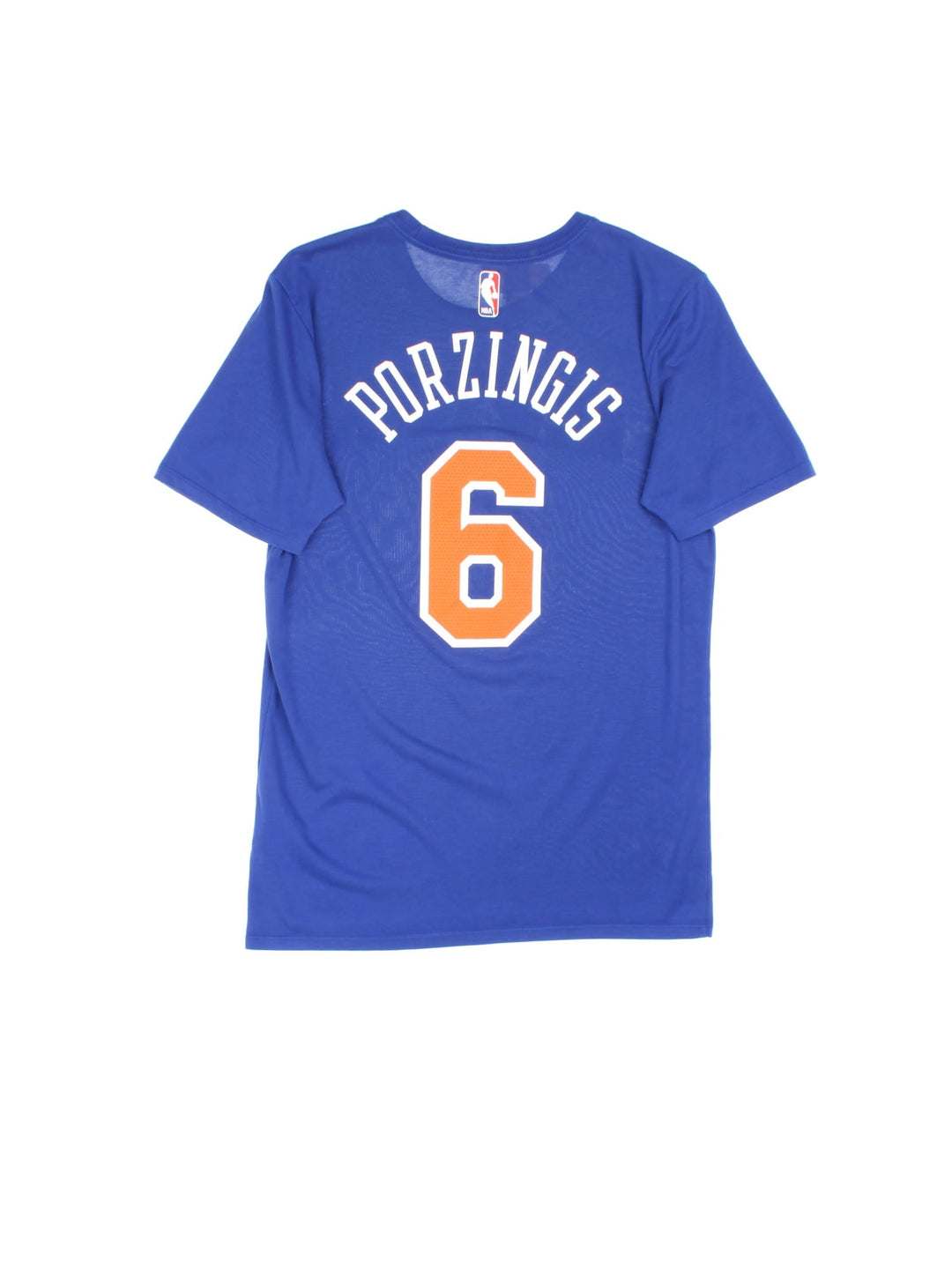 Nike New York Knicks NBA T-Shirt in a blue colourway with the team name and player number printed on front, Porzingis number 6 printed on the back.