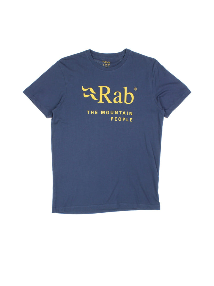 Rab Stance Mountain T-Shirt in a blue colourway with the logo printed on the front.