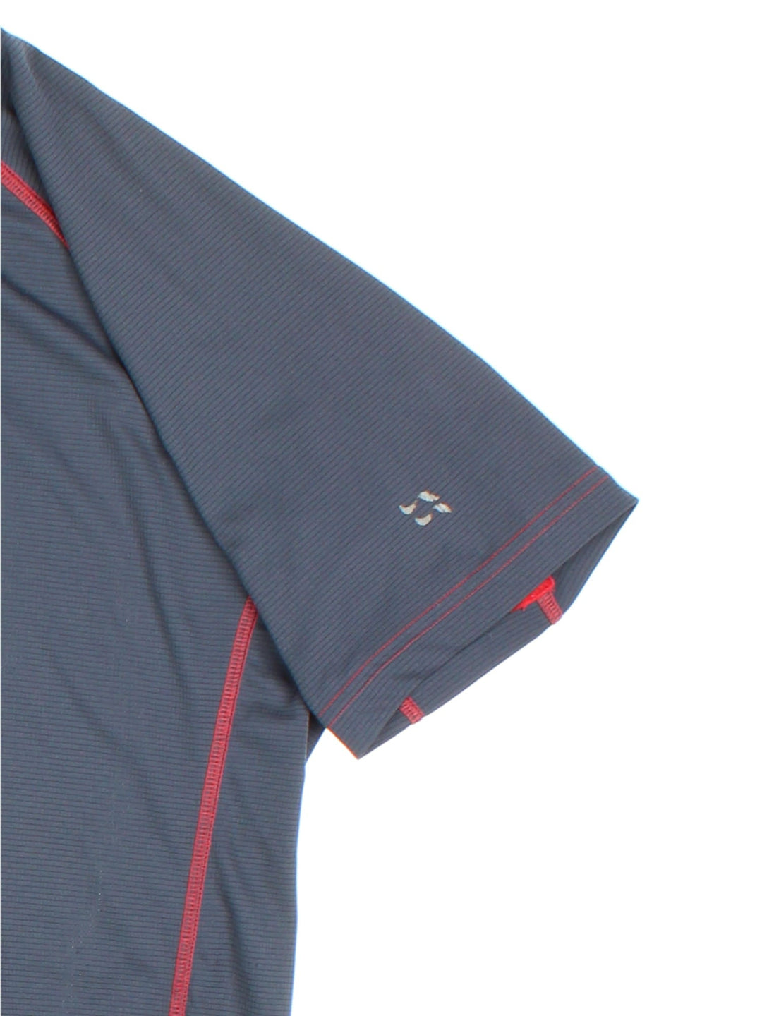 Rab Interval T-Shirt in a blue colourway with red stitching and small logo printed on the front.