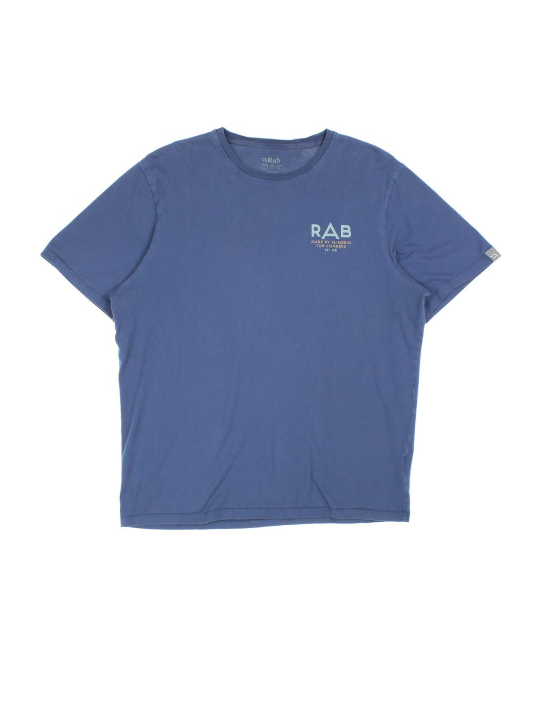 Rab Stance Sunrise T-Shirt in a blue colourway with large graphic on the back and small logo on the front.