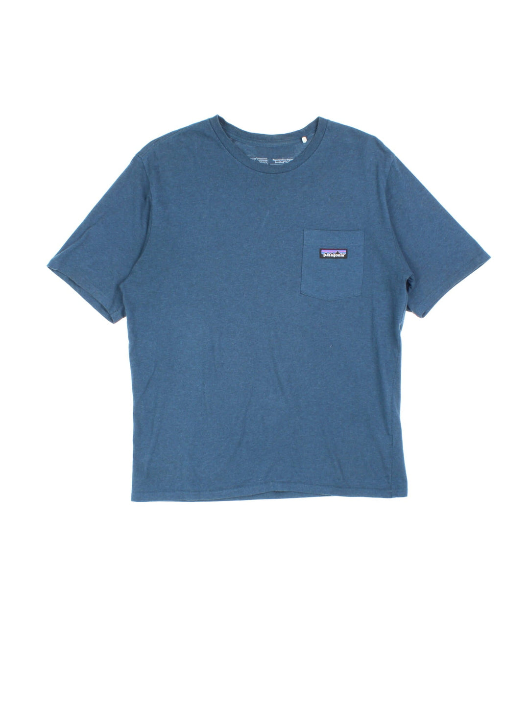 Patagonia Pocket T-Shirt in a blue colourway with the classic logo embroidered on the front pocket.