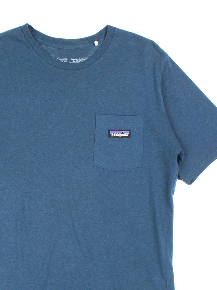 Patagonia Pocket T-Shirt in a blue colourway with the classic logo embroidered on the front pocket.