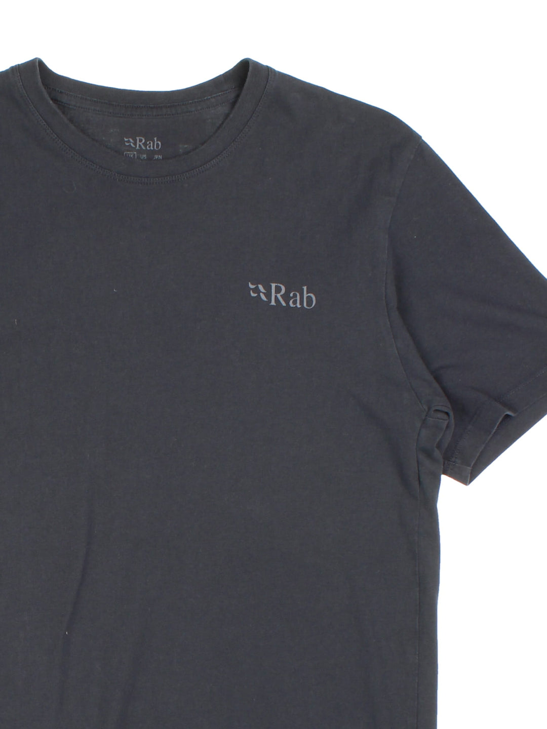 Rab Stance Mountain T-Shirt in a blue colourway. Small logo on front and large graphic on the back.