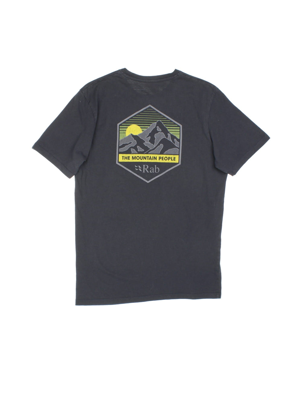 Rab Stance Mountain T-Shirt in a blue colourway. Small logo on front and large graphic on the back.