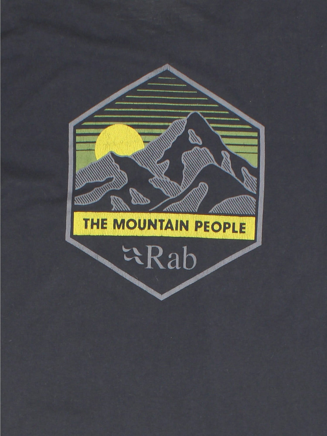 Rab Stance Mountain T-Shirt in a blue colourway. Small logo on front and large graphic on the back.