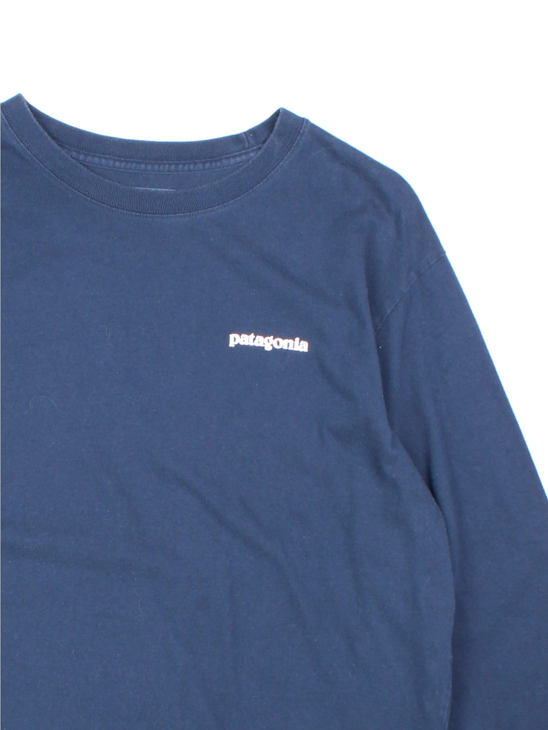 Patagonia Long-Sleeve T-Shirt in a navy blue colourway with the logo printed on the front and back.