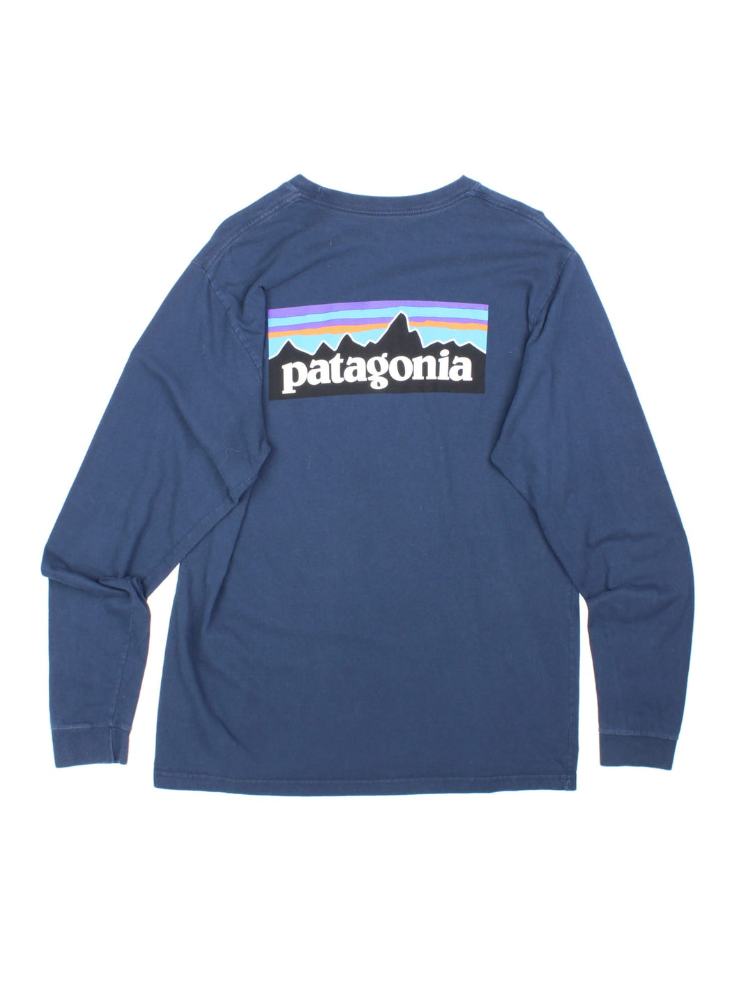 Patagonia Long-Sleeve T-Shirt in a navy blue colourway with the logo printed on the front and back.