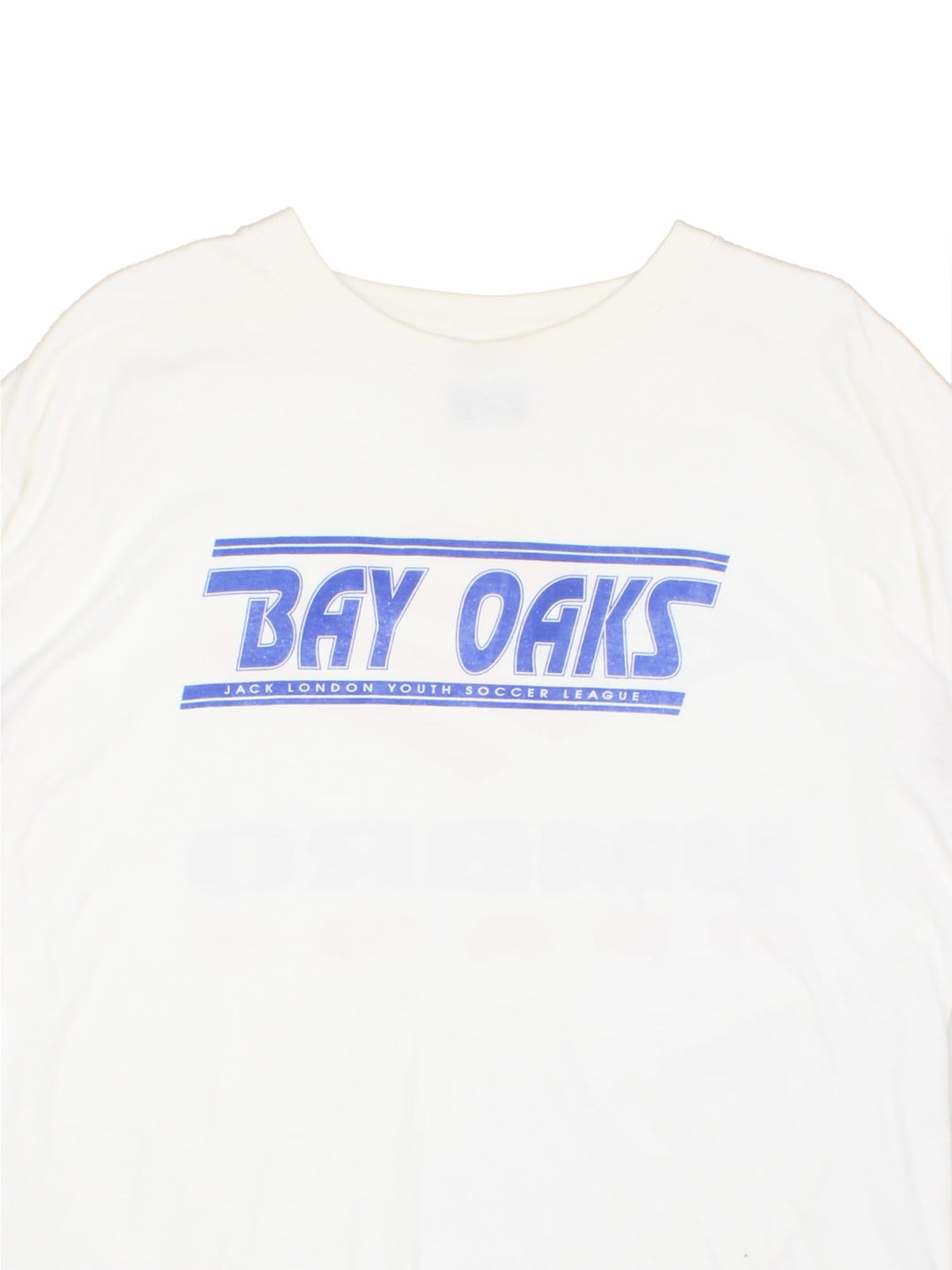 Vintage 1994 Umbro Bay Oaks Youth Soccer League T-Shirt in white with team graphic on the front and Umbro logo on the sleeve and back.