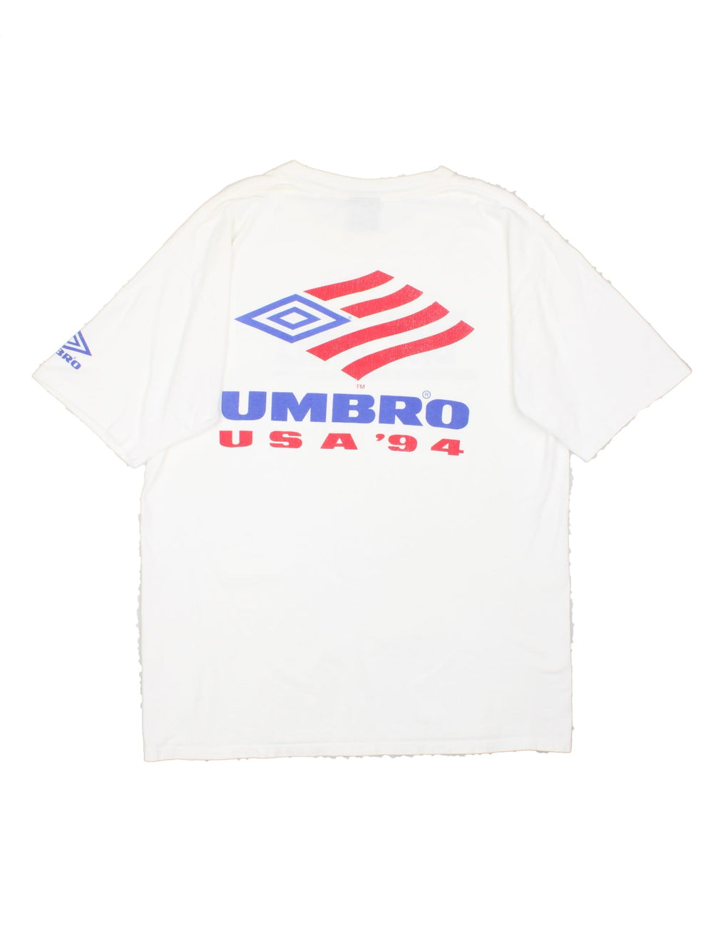 Vintage 1994 Umbro Bay Oaks Youth Soccer League T-Shirt in white with team graphic on the front and Umbro logo on the sleeve and back.