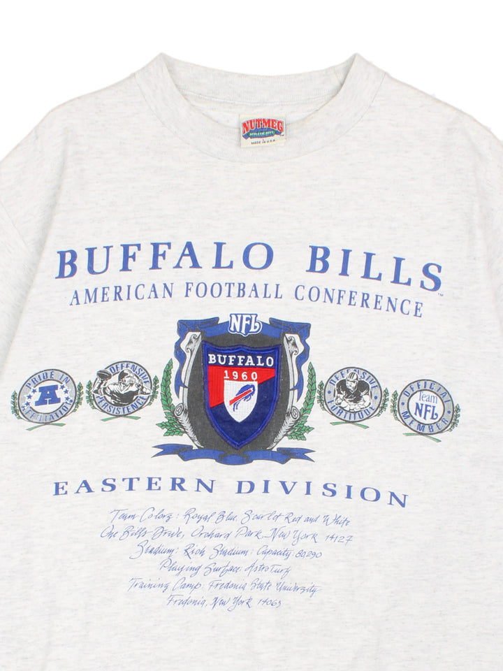 Vintage NFL Nutmeg Buffalo Bills Eastern Division T-Shirt in grey with graphic, embroidered Buffalo 1960 logo and NFL (Nutmeg) label on the front.