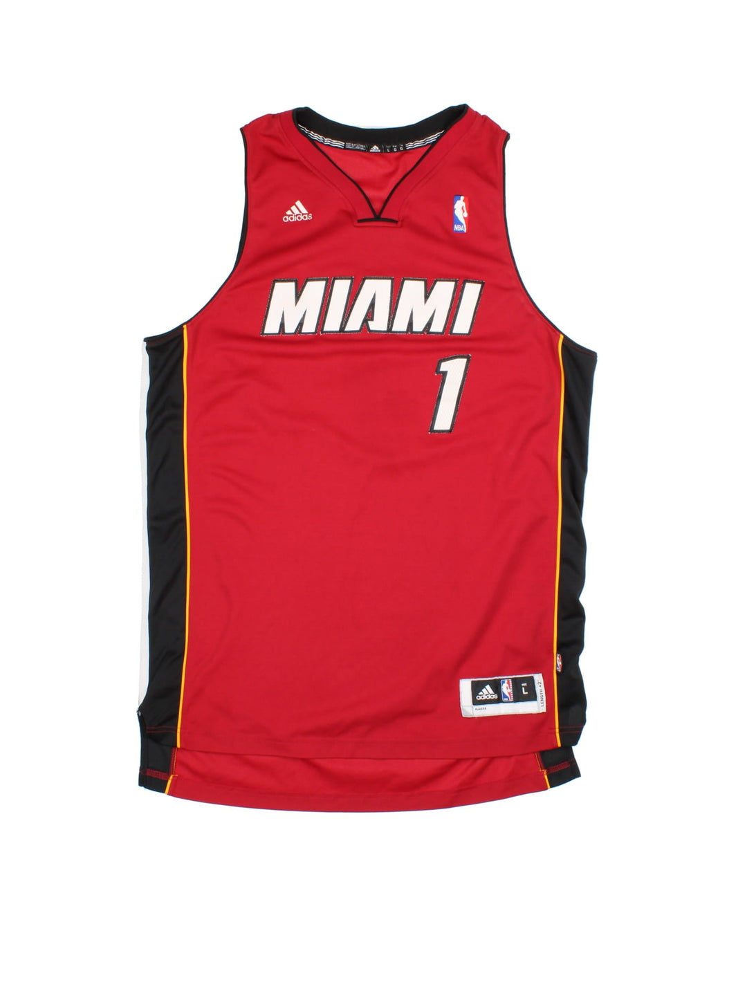 Miami Heat Adidas NBA Jersey in the red home kit colourway, features player name BOSH and numvber #1 and classic logo across the front.