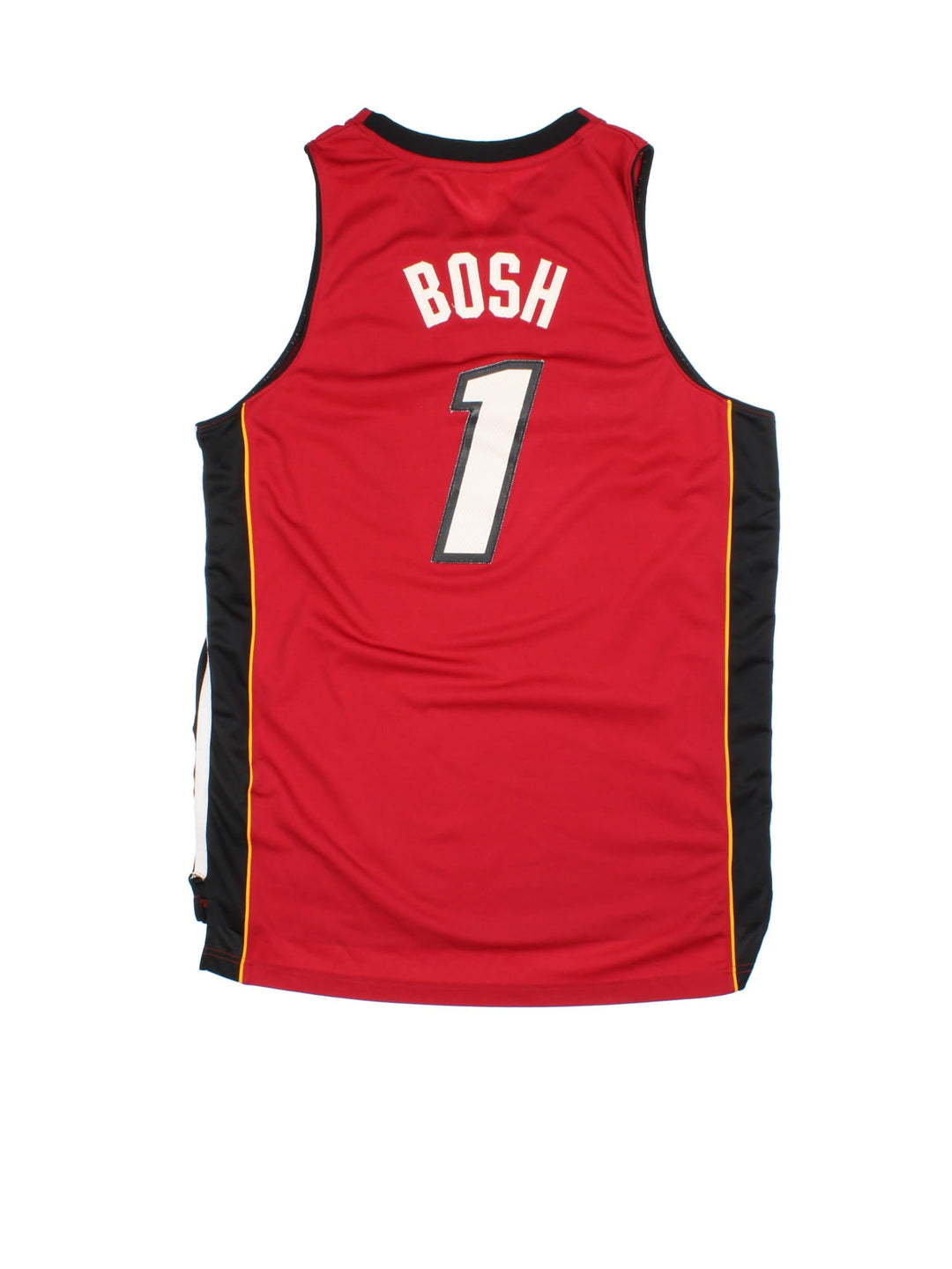 Miami Heat Adidas NBA Jersey in the red home kit colourway, features player name BOSH and numvber #1 and classic logo across the front.