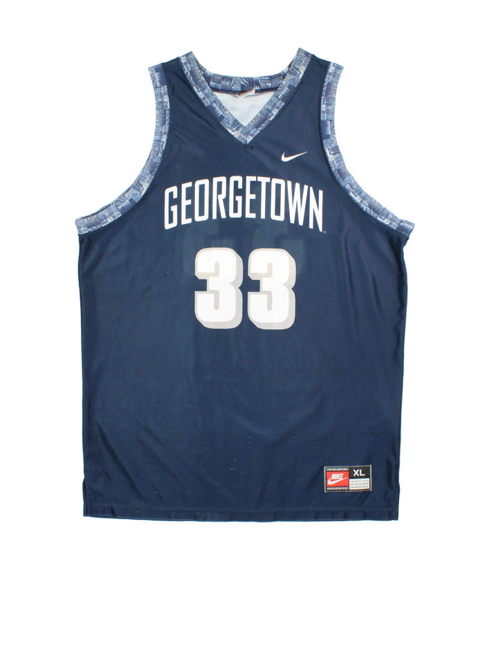 Georgetown Hoyas Nike Basketball Jersey in the blue home kit colourway, features team name across the front and traditional Patrick Ewings number #33.