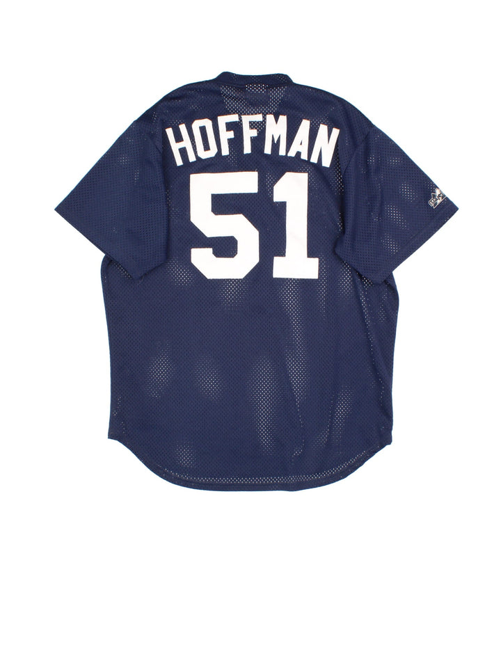 San Diego Padres Majestic Baseball Jersey in the blue colourway, features team name across the front and player name HOFFMAN and number #51 on the back.