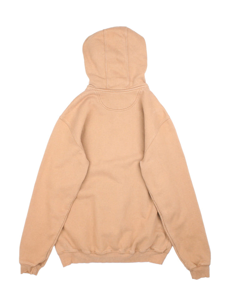 Carhartt 1/4 Zip Hoodie in a tan colourway, features 1/4 zip and large pocket on the front with small classic logo.