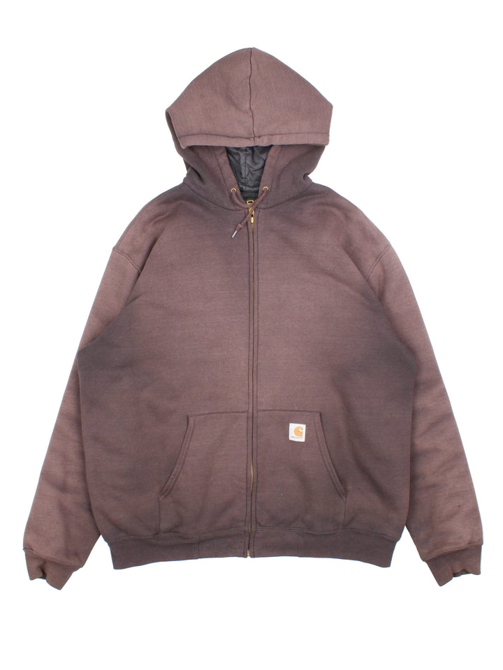 Carhartt Full Zip Quilted Jacket in a brown colourway, features large pocket and small classic logo.