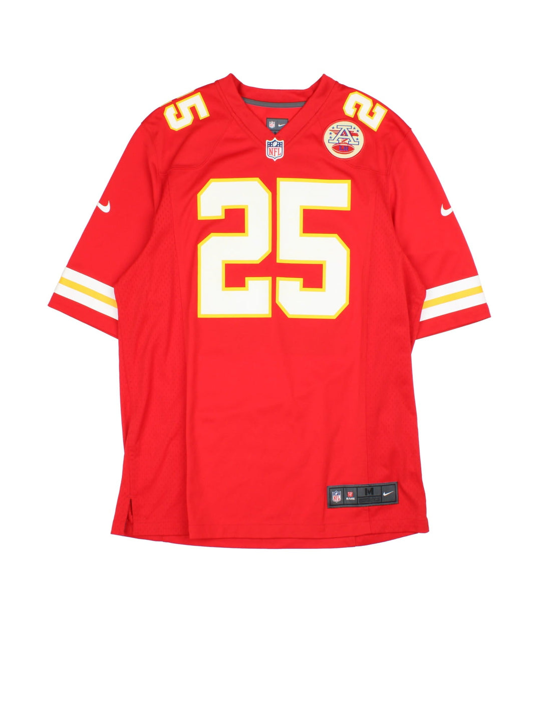 Kansas City Chiefs 2012-16 Nike NFL Jersey in the red home kit colourway, features large number and club logo on the front and player name CHARLES  and number #25 on the back.