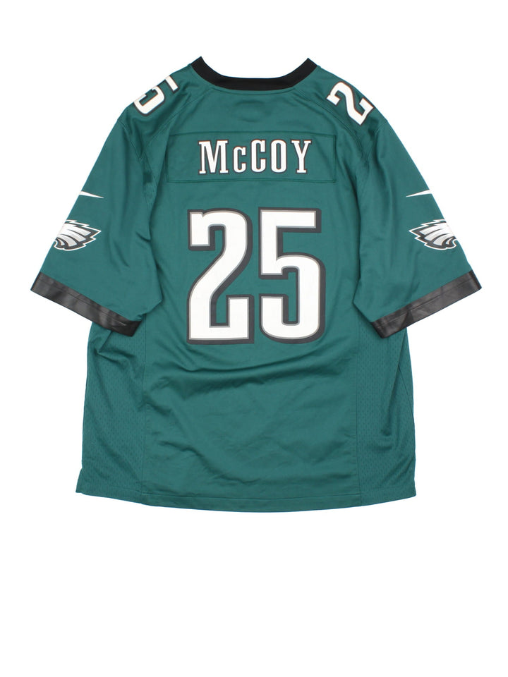 Philadelphia Eagles Nike NFL Jersey in the green home kit colourway, features logo on the sleeves and player name MCCOY and number #25 on the back.