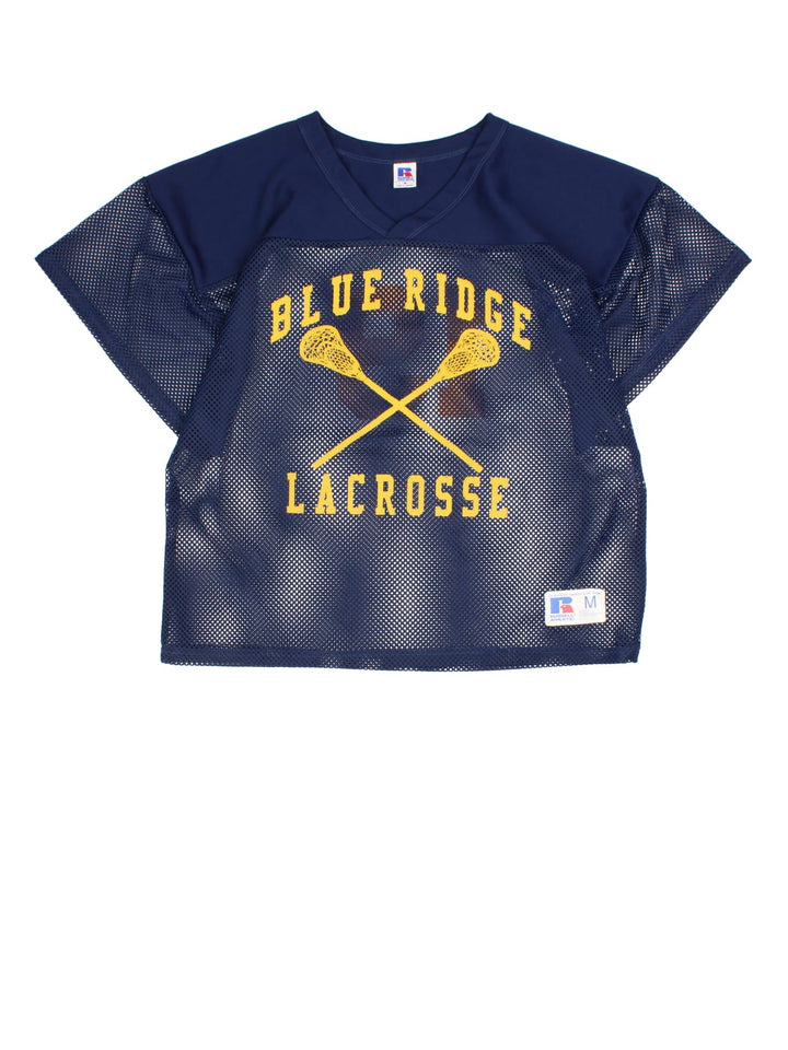 Blue Ridge Russell Athletic lacrosse Jersey in the blue colourway, features printed name and logo on the front and number #19 on the back.