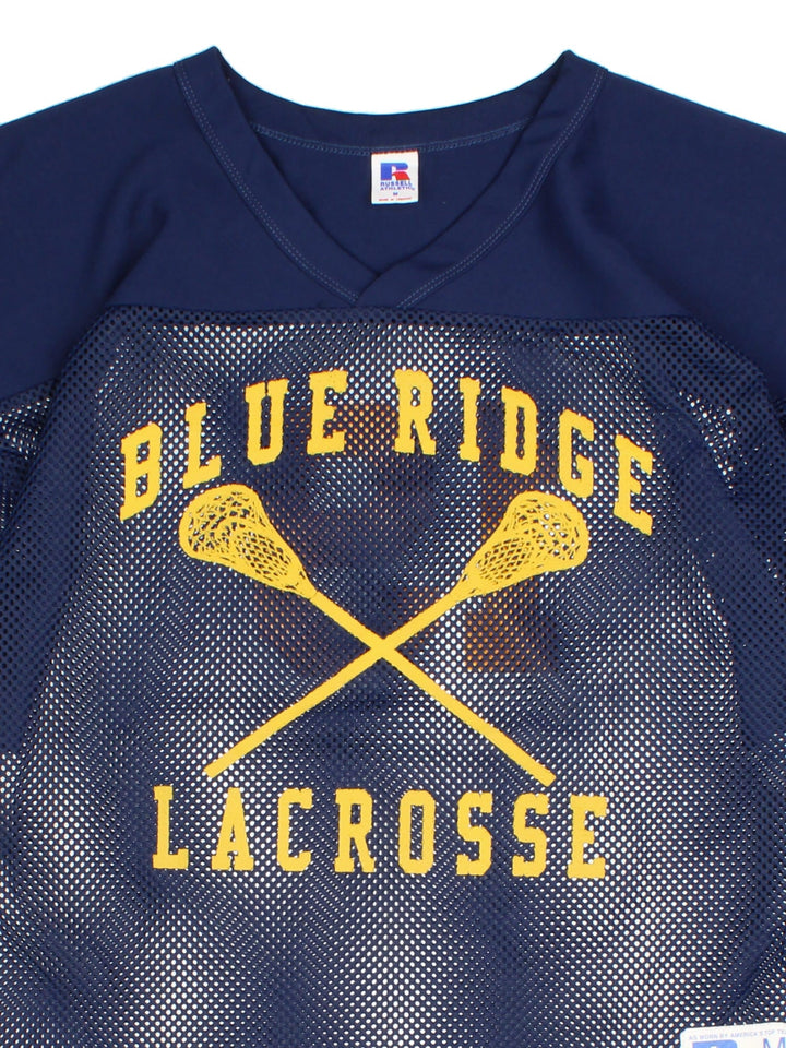 Blue Ridge Russell Athletic lacrosse Jersey in the blue colourway, features printed name and logo on the front and number #19 on the back.