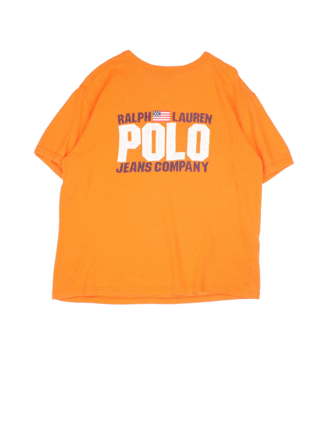 Ralph Lauren T-Shirt in the orange colourway with mesh detailing and large printed logo on the front.