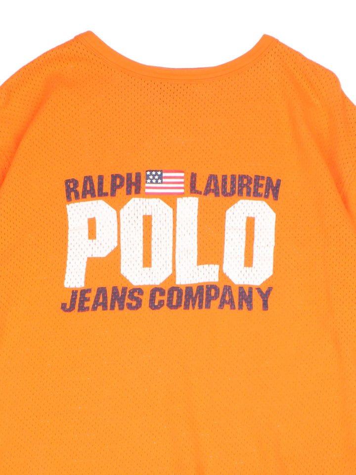 Ralph Lauren T-Shirt in the orange colourway with mesh detailing and large printed logo on the front.