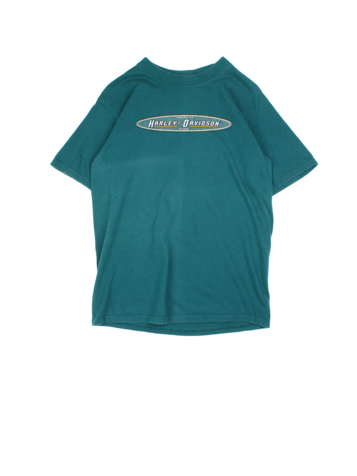 Harley-Davidson T-Shirt in a green colourway, features small logo across the front and larger graphic on the back.