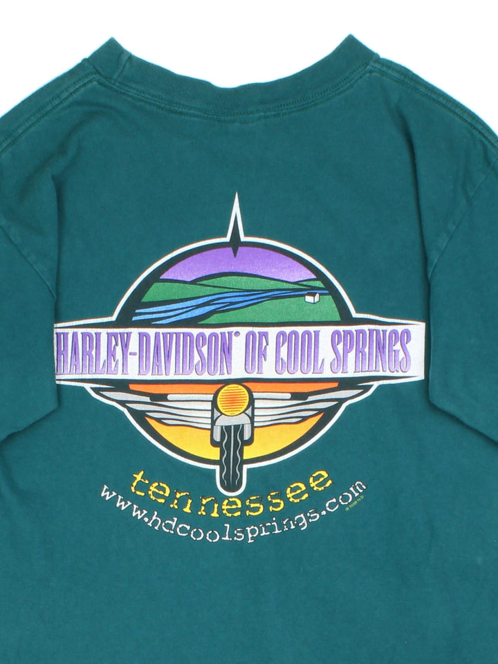 Harley-Davidson T-Shirt in a green colourway, features small logo across the front and larger graphic on the back.